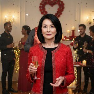 Vintage Krishma Red Fully Lined Silk and Beaded Red Festive Jacket